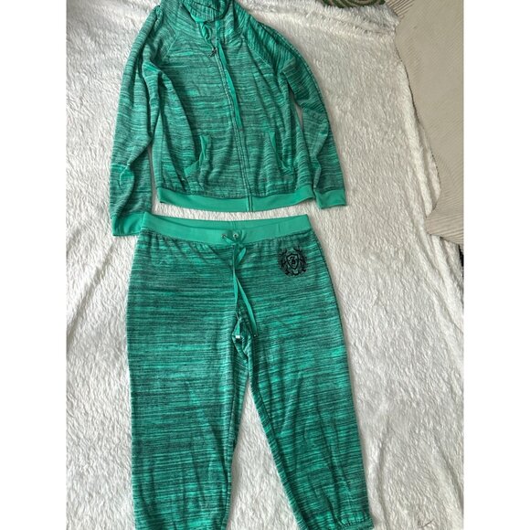 NWT 2pc Juicy Couture Womens Track Jacket Size L Green Zip Terry Hooded Rhinesto - Picture 7 of 10